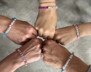 Photo of hands wearing inspirational bracelets